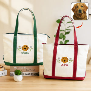 Custom Pet With Birth Month Flower Embroidered Monogram Beach Bag HO82 894240
