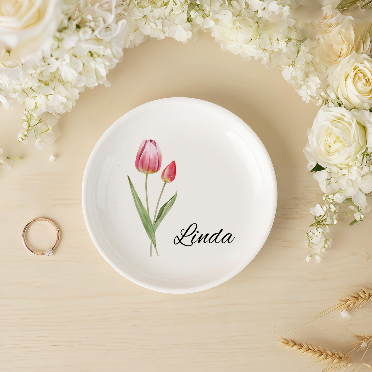 Custom Name And Flower Month Ring Dish TH10 896883