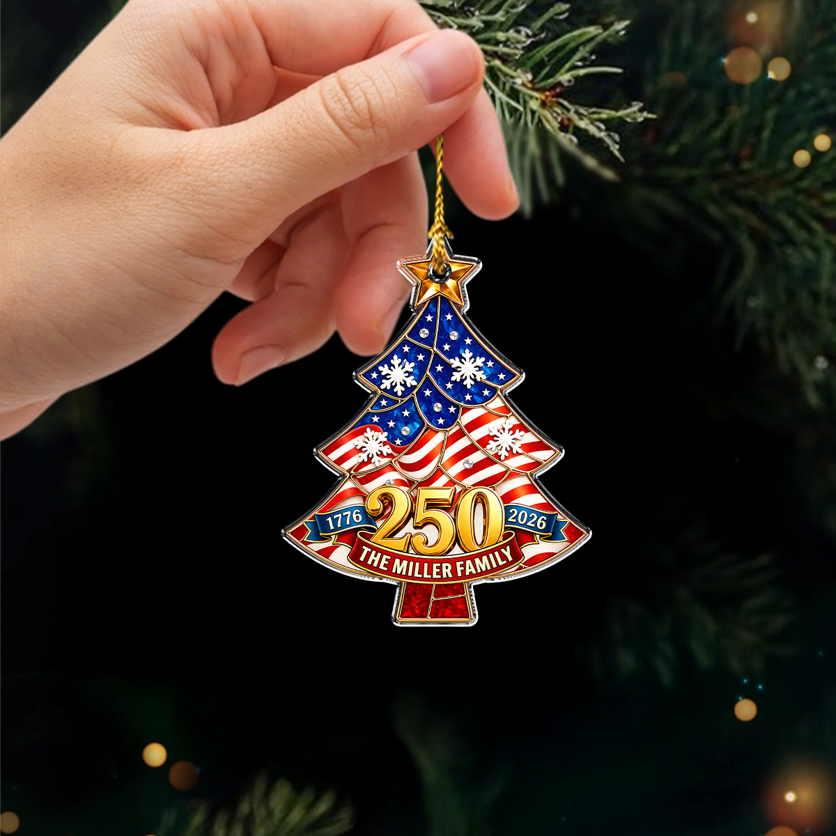 Personalized Family Name 250 Anniversary USA Acrylic Ornament, Memorial Day Gifts HO82 903340