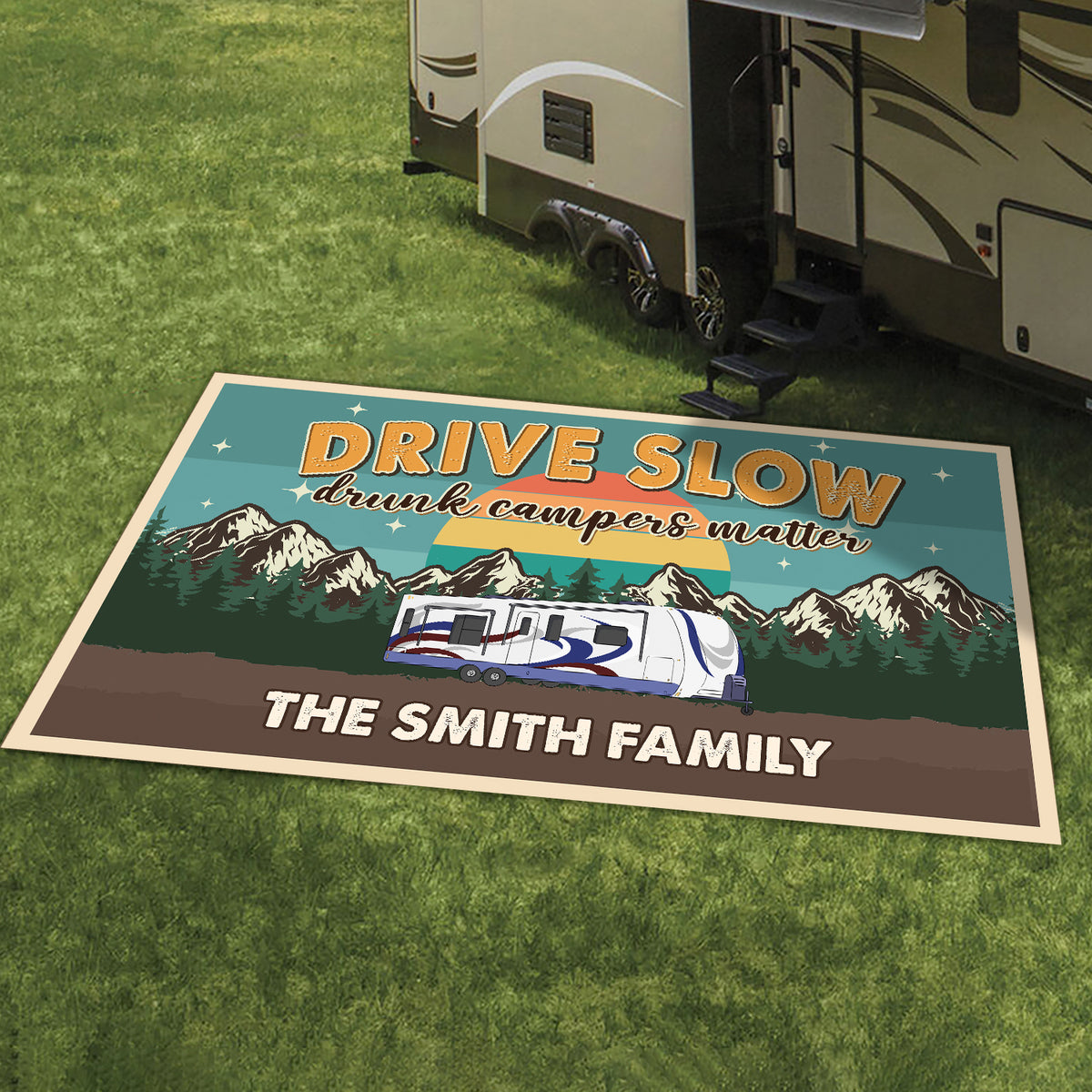 Custom Camping Patio Rug Welcome to Our Campsite Retro Mat For Camping Lovers CH07 896200