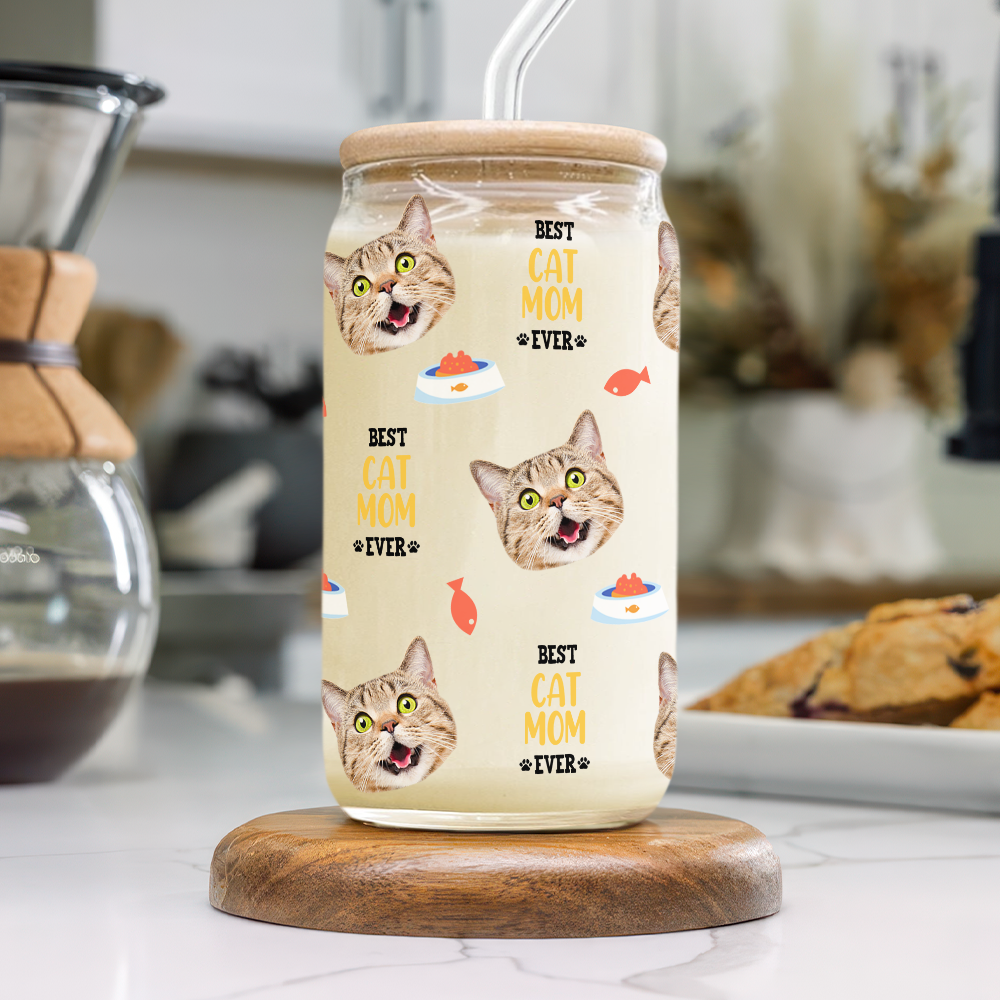 Custom Dog Cat Photo Best Dog Cat Mom Ever Personalized Glass Can CH07 895420