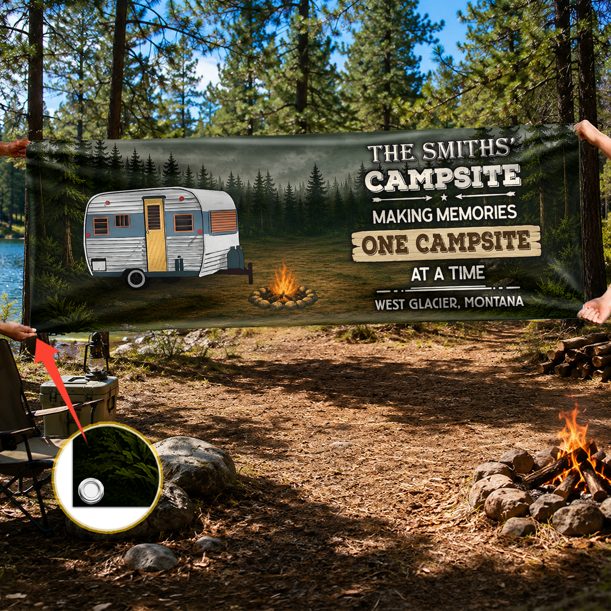 Custom Family Name Making Memories One Campsite At A Time Banner - Personalized Camping Gifts For Campers CH07 180104