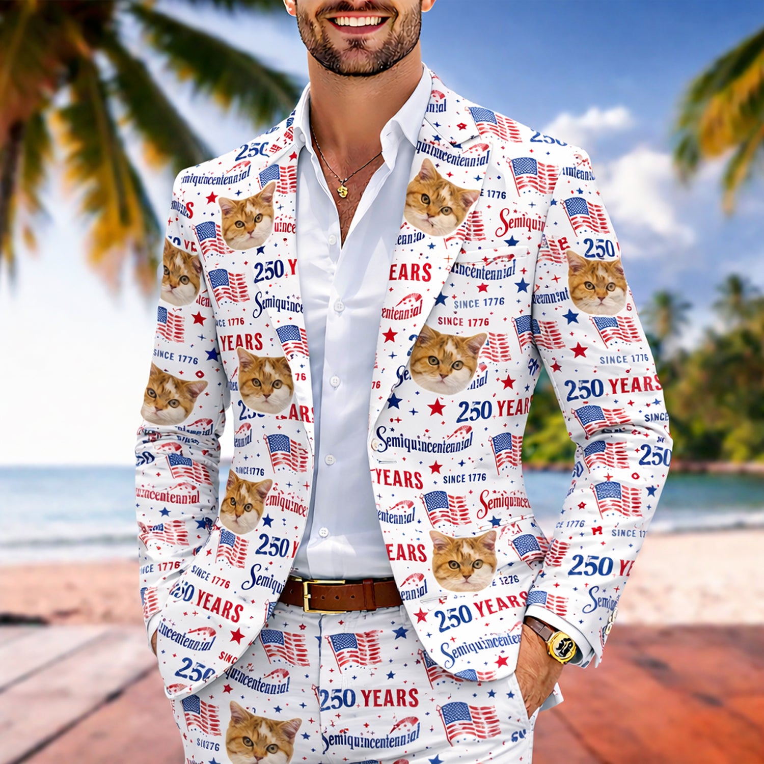 Custom Dog Cat Photo 250 Years of America Semiquincentennial Men's Suit LM32 899505