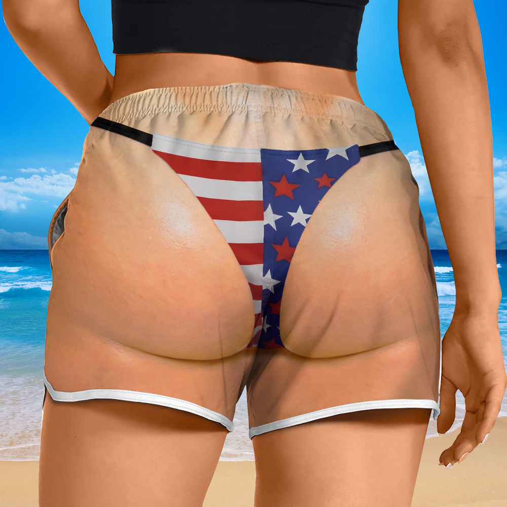 Funny Sexy Women's Beach Short USA Flag Funny Swim Trunks CH07 180142