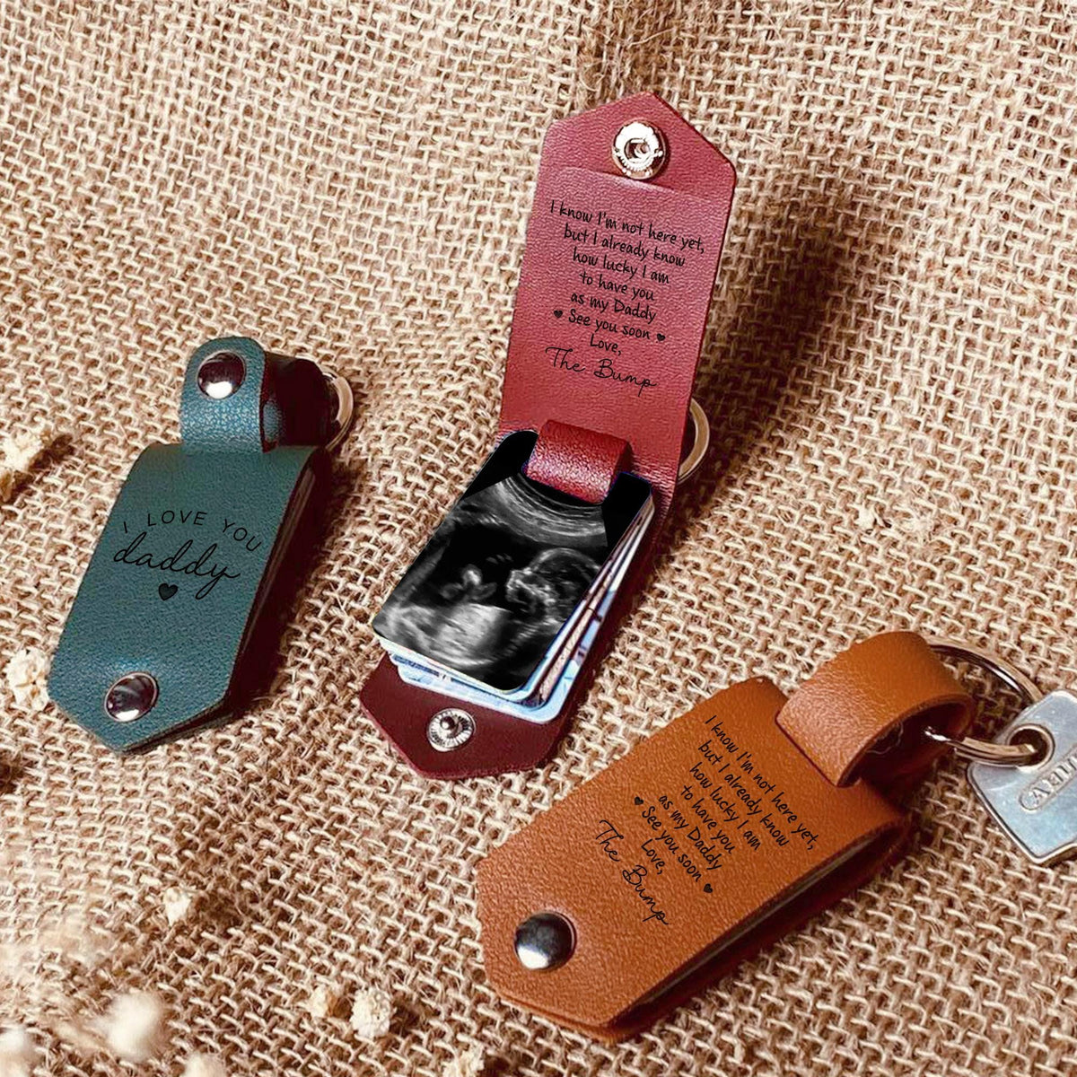 Custom Baby Ultrasound Photo Leather Keychain- Gift For New Daddy, Gift from Baby Bump LM32 669067