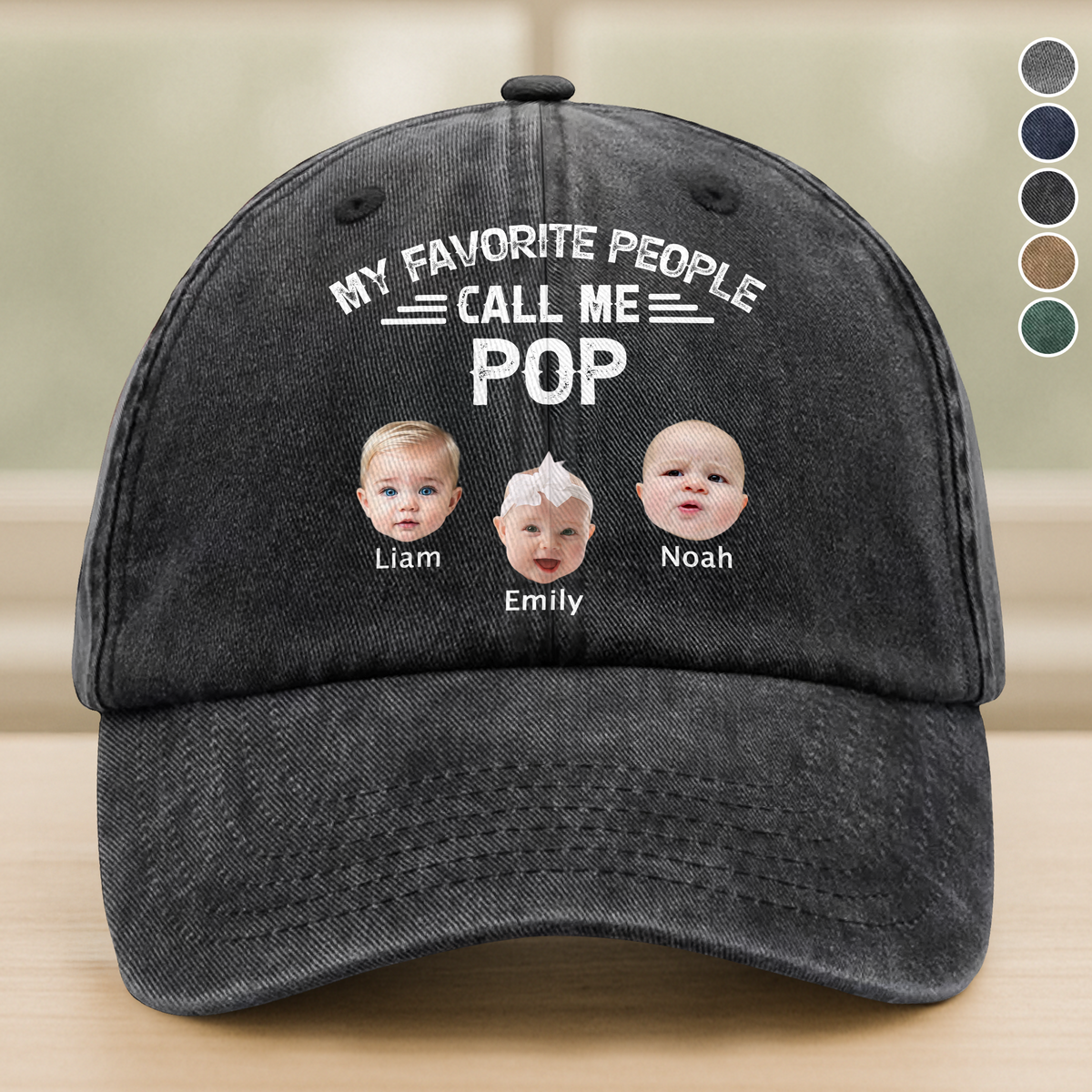 Custom Photo My Favorite People Call Me Daddy Vintage Washed Denim Baseball Cap HO82 900456