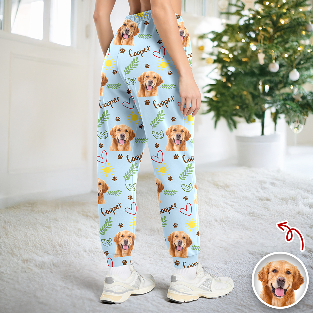 Custom Cute Dog Face Lovely Pattern Christmas Sweatpants For Dog Lovers LM32 895727