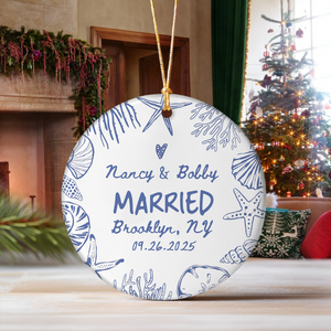 Personalized Beach Engaged Ceramic Ornament Gift For Newly Engaged LM32 895517