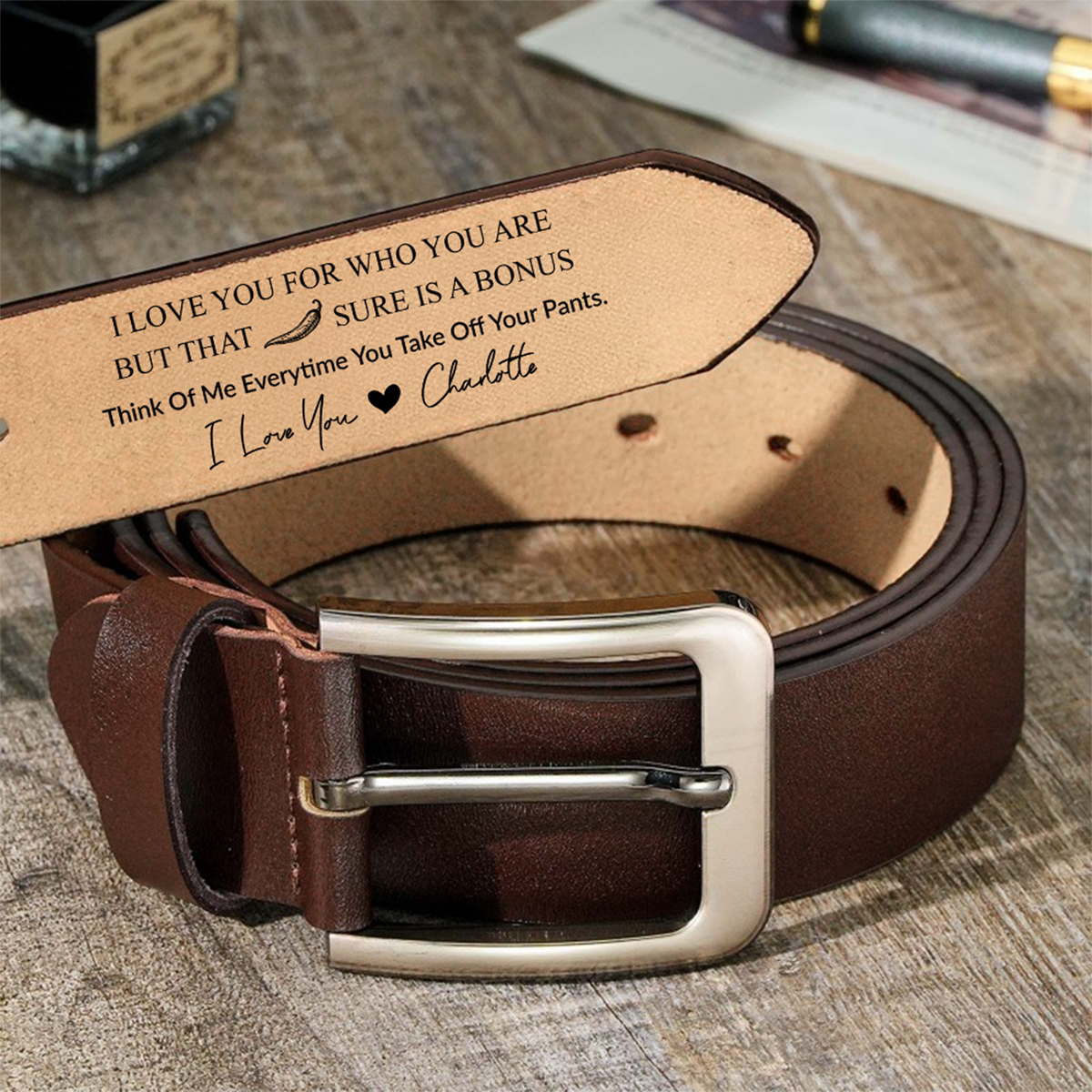 Personalized Message Belt for Him – Leather Belt Gift from Wife, Romantic Gift for Husband LM32 899837