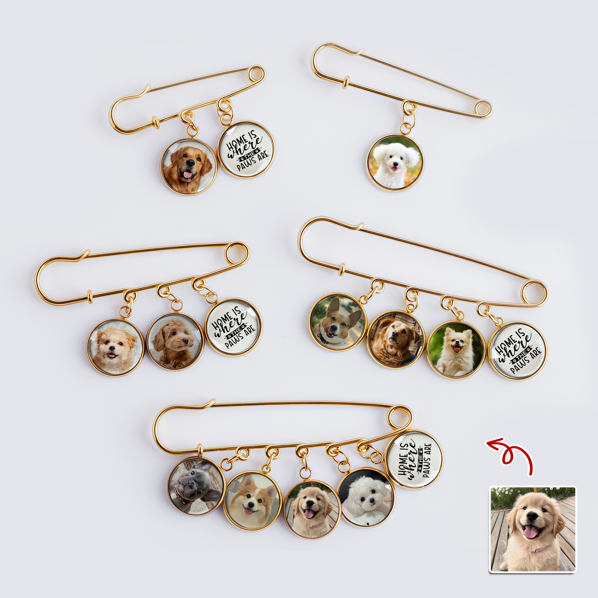 Custom Photo Home Is Where The Paws Are Boutonniere Lapel Pin TH10 896031