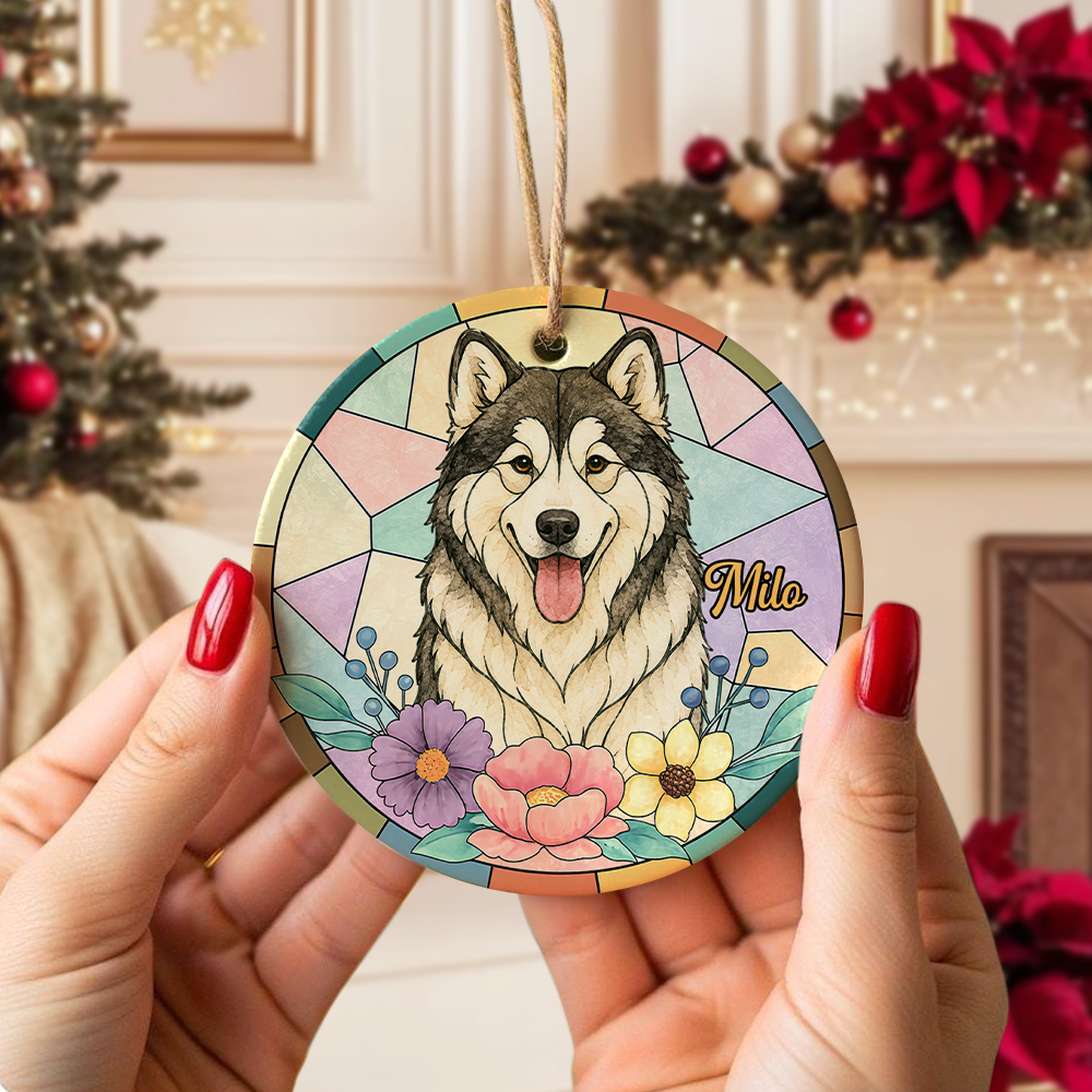 Custom Dog Photo With Sunflower Memorial Ceramic Ornament - Personalized Gift For Dog Lovers HO82 903326