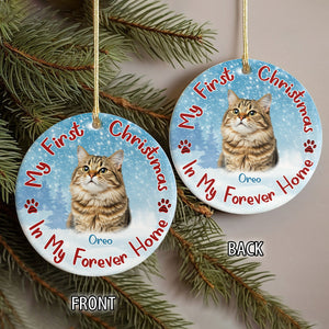 Custom Cat Photo My First Christmas In My Forever Home Christmas Ceramic Ornament CH07 896598