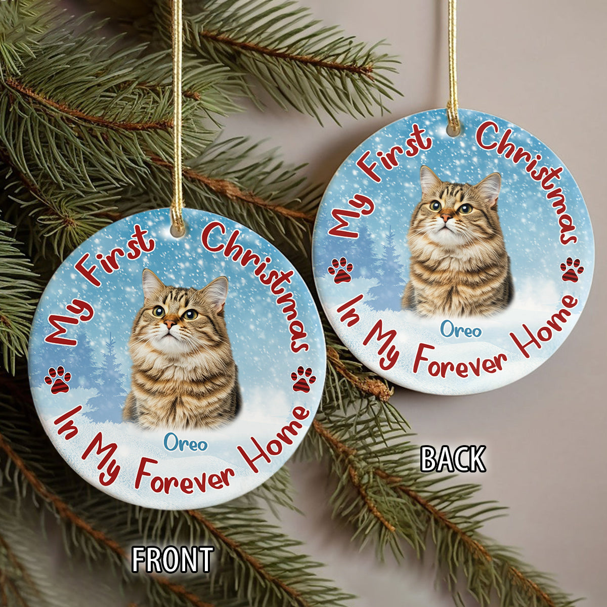 Custom Cat Photo My First Christmas In My Forever Home Christmas Ceramic Ornament CH07 896598