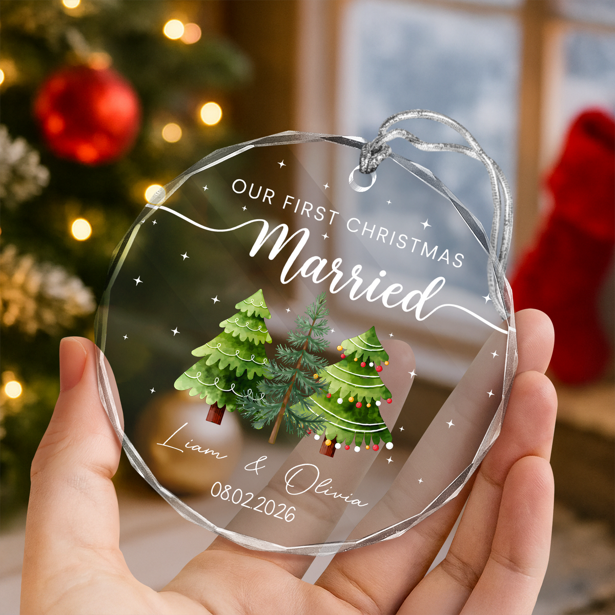 Custom Name Our First Christmas As Mr & Mrs Glass Ornament, Personalized Newlywed Christmas Gift LM32 669701