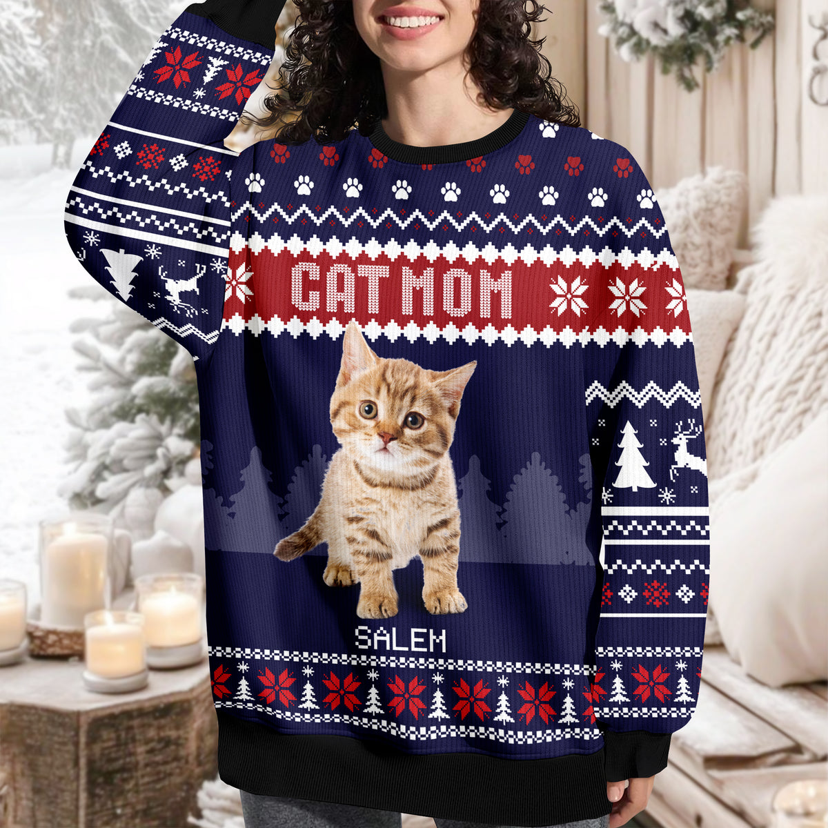 Custom Photo Cat Dad Cat Mom Ugly Sweater HA75 892896