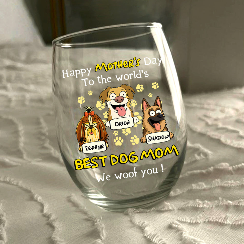 Woof Best Dog Mom Personalized Wine Glass Mother's Day Gifts HA75 892154