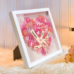 Custom Name Mommy And Kids Hands Mother's Day Heart Flower Shadow Box HO82 893592