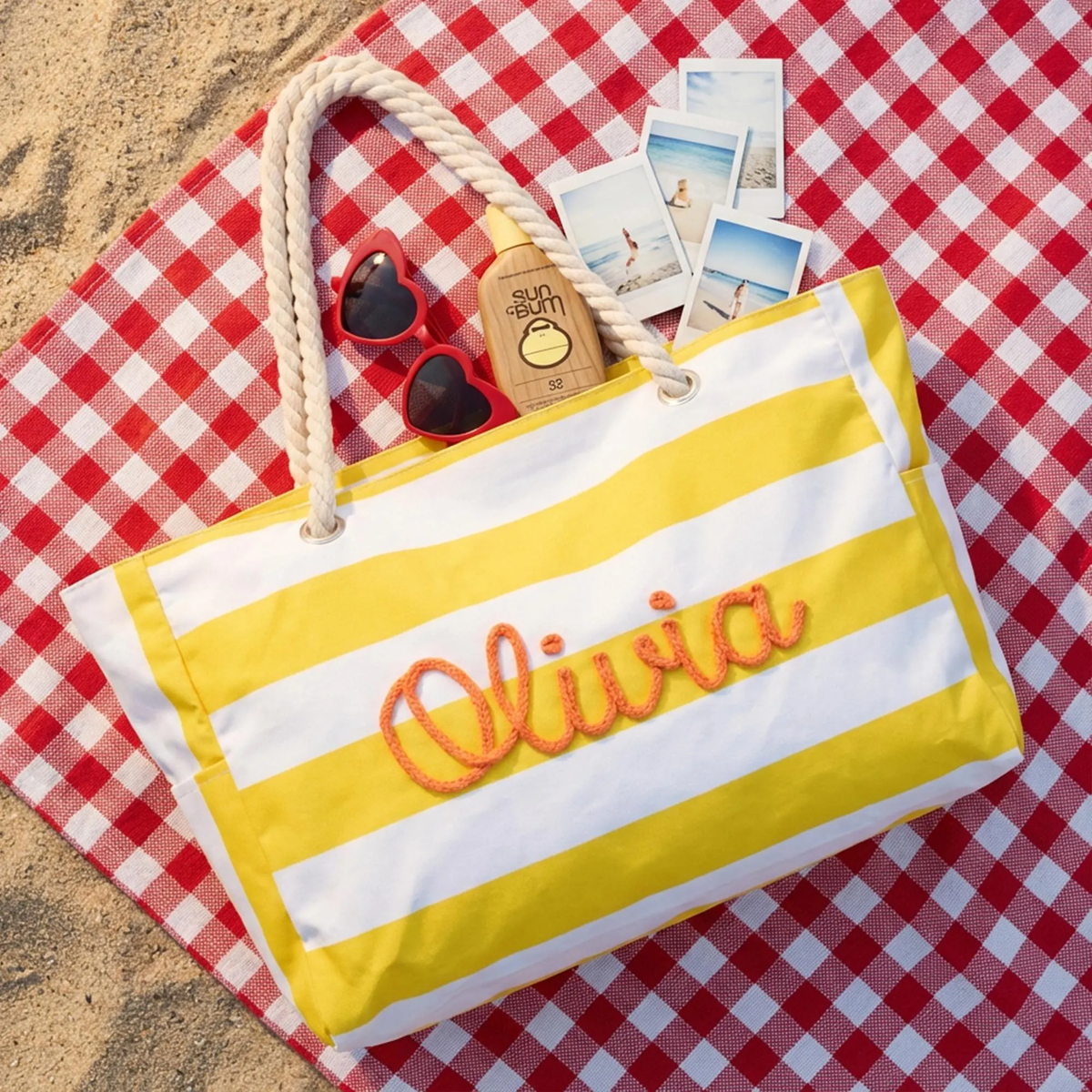 Custom Name Stripe Beach Tote Bag With Zipper - Summer Gift For Women, Mother's Day, Wife, Girlfriend HO82 902006