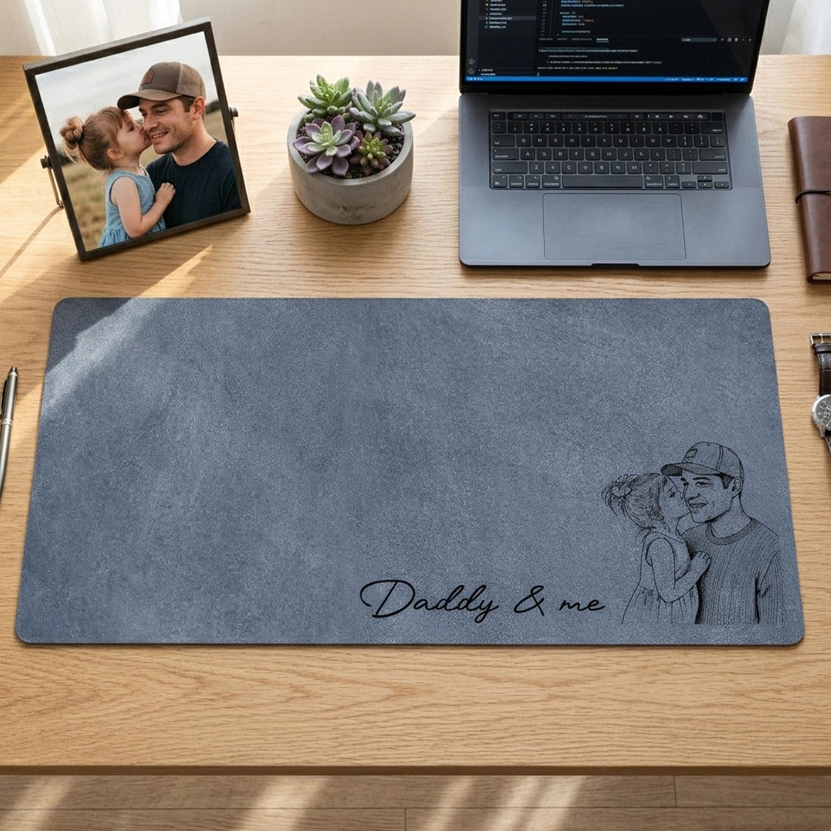 Custom Photo Sketch Line Art Dad We Love You Desk Mat - Father's Day Gift For Husband, Daddy LM32 669005