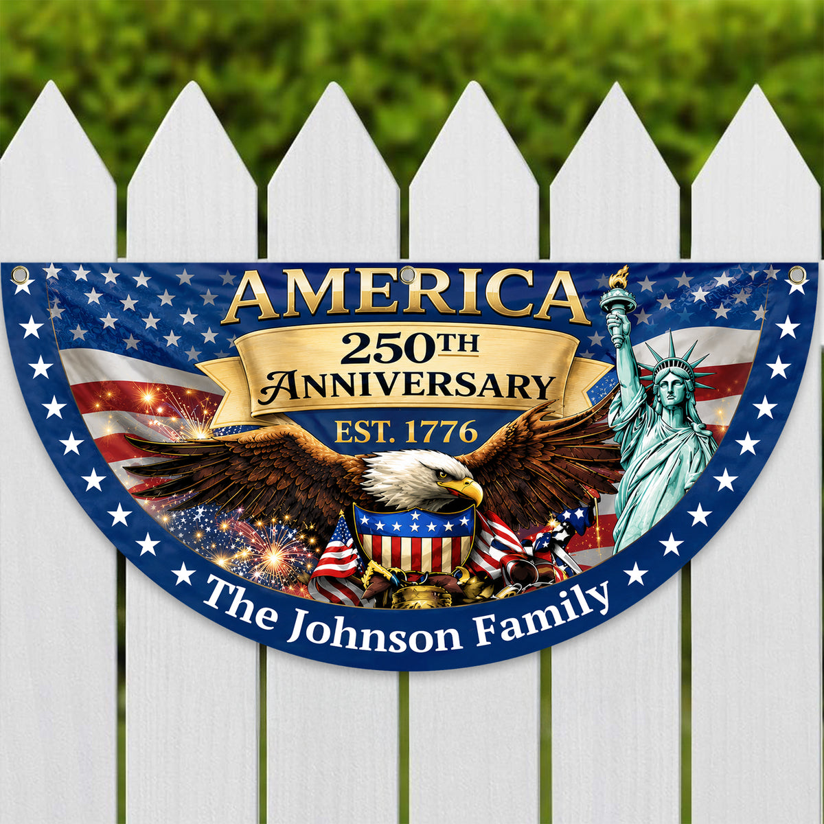 Custom Family Name USA 250th Anniversary Eagle Non-Pleated Fan Flag LM32 669171