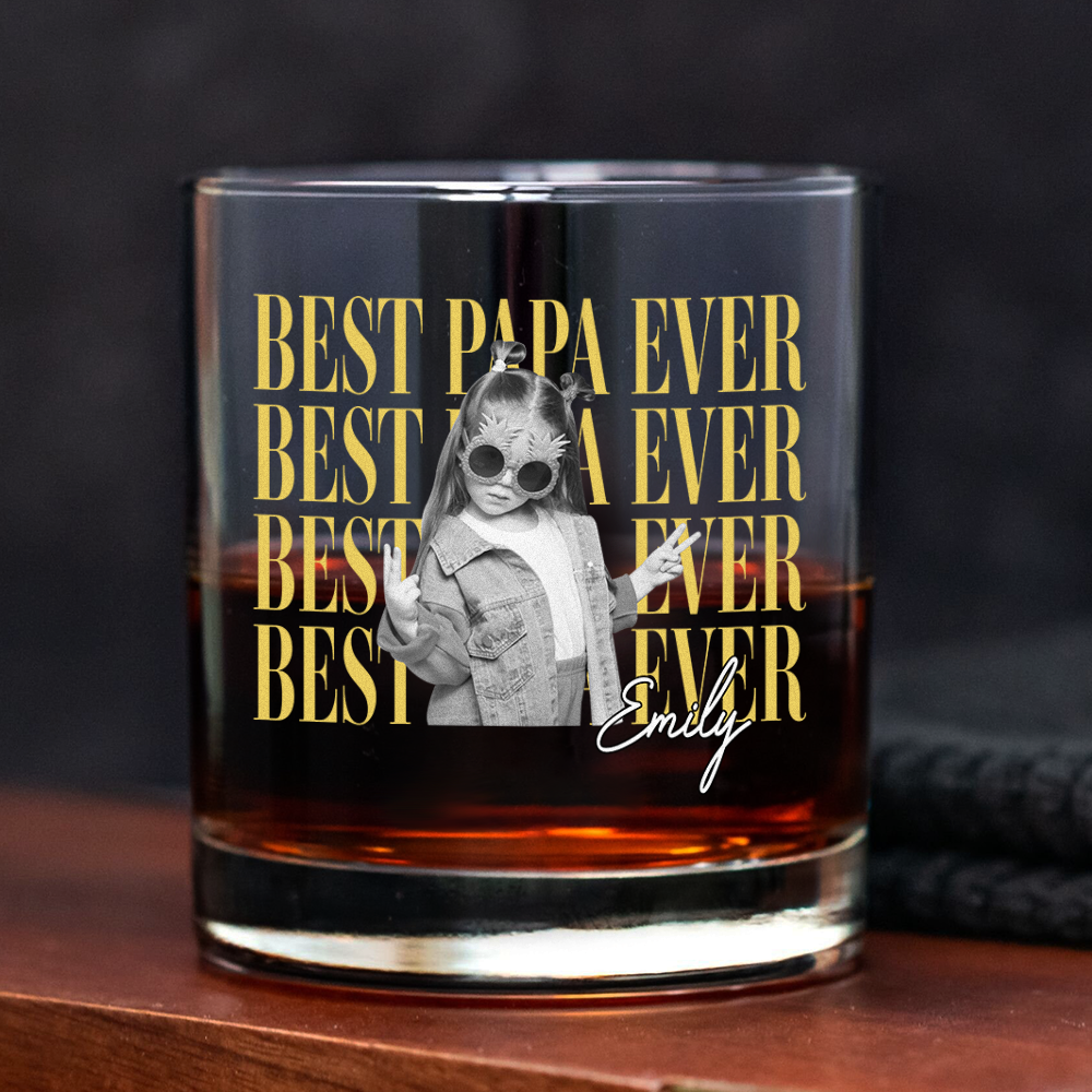 Personalized Vintage Photo Best Dad Mom Ever Whiskey Glass CH07 911518