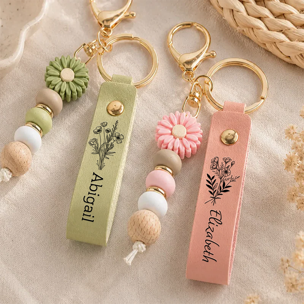 Custom Name with Floral Beaded Keyring Girls, Flower Girl Gift, Christmas Gift, Birthday Gift LM32 669897