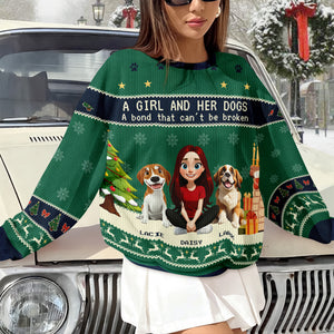 A Girl With Her Dogs - Personalized Ugly Sweater TH10 896263
