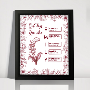 God Says I Am Name Letter In Bible Toile De Jouy Style - Personalized Picture Frame CH07 896820