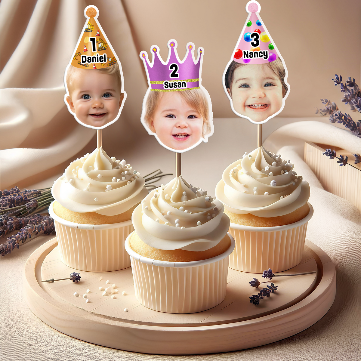 Custom Cute Baby Face Birthday Decoration Party Cupcake Toppers LM32 893239