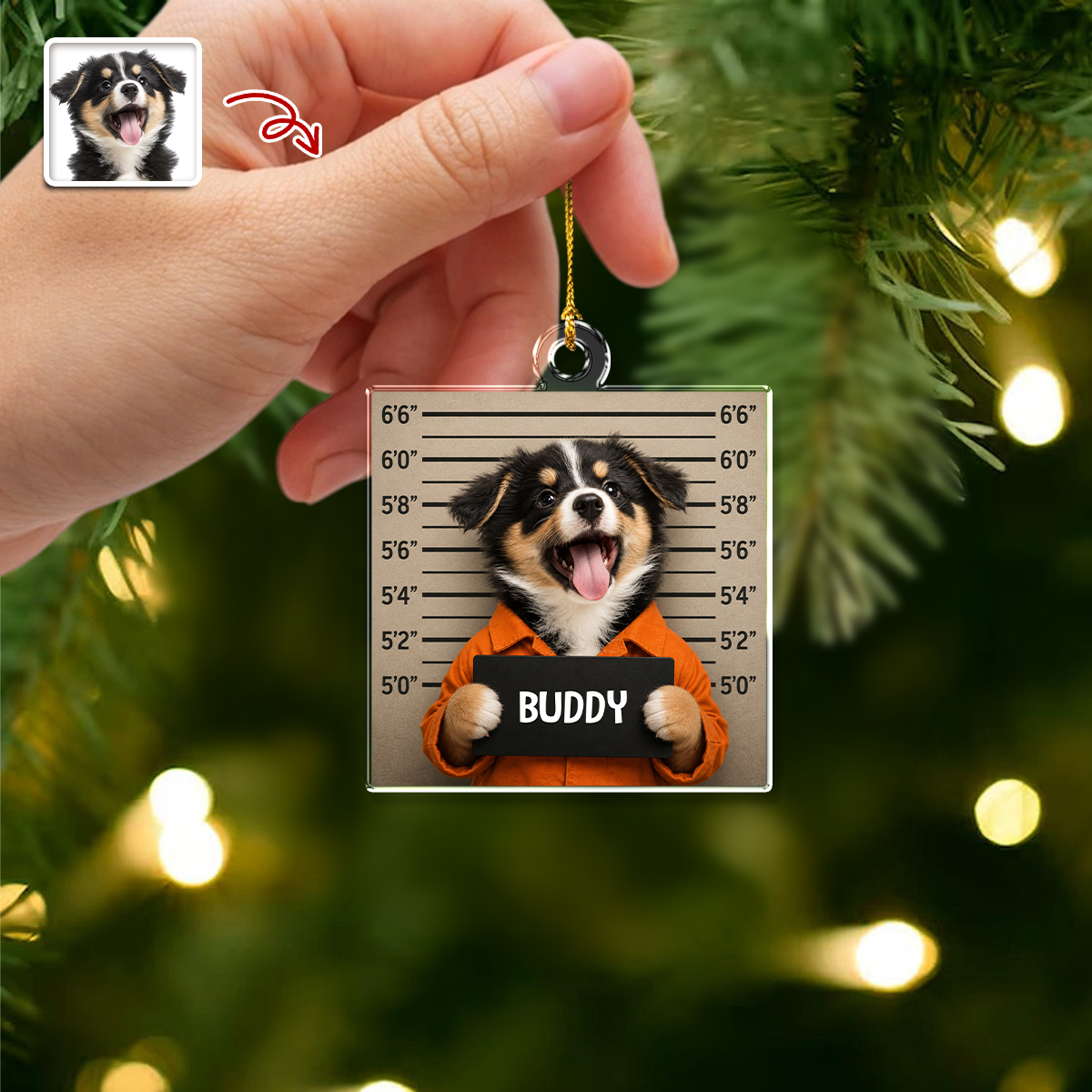 Custom Pet Mugshot Photo Acrylic Ornament Funny Dog Cat Lover Christmas Gift HO82 903318