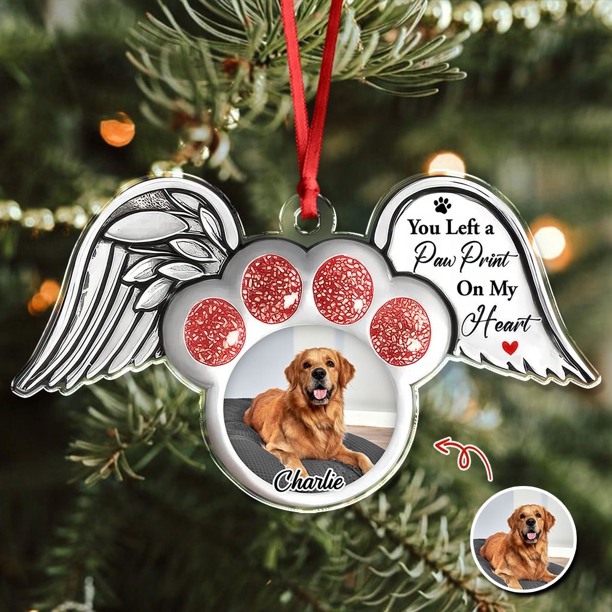 Custom Photo Paw In Heaven Dog Cat Memorial Acrylic Ornament Christmas HO82 894724
