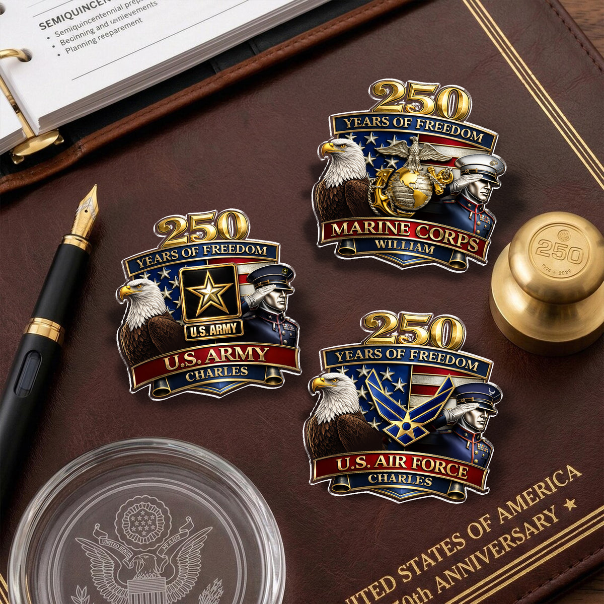 Personalized Military Branch 250 Years Of Freedom 1776–2026 Acrylic Pin - Patriotic Military Memorial Gift HO82 901934