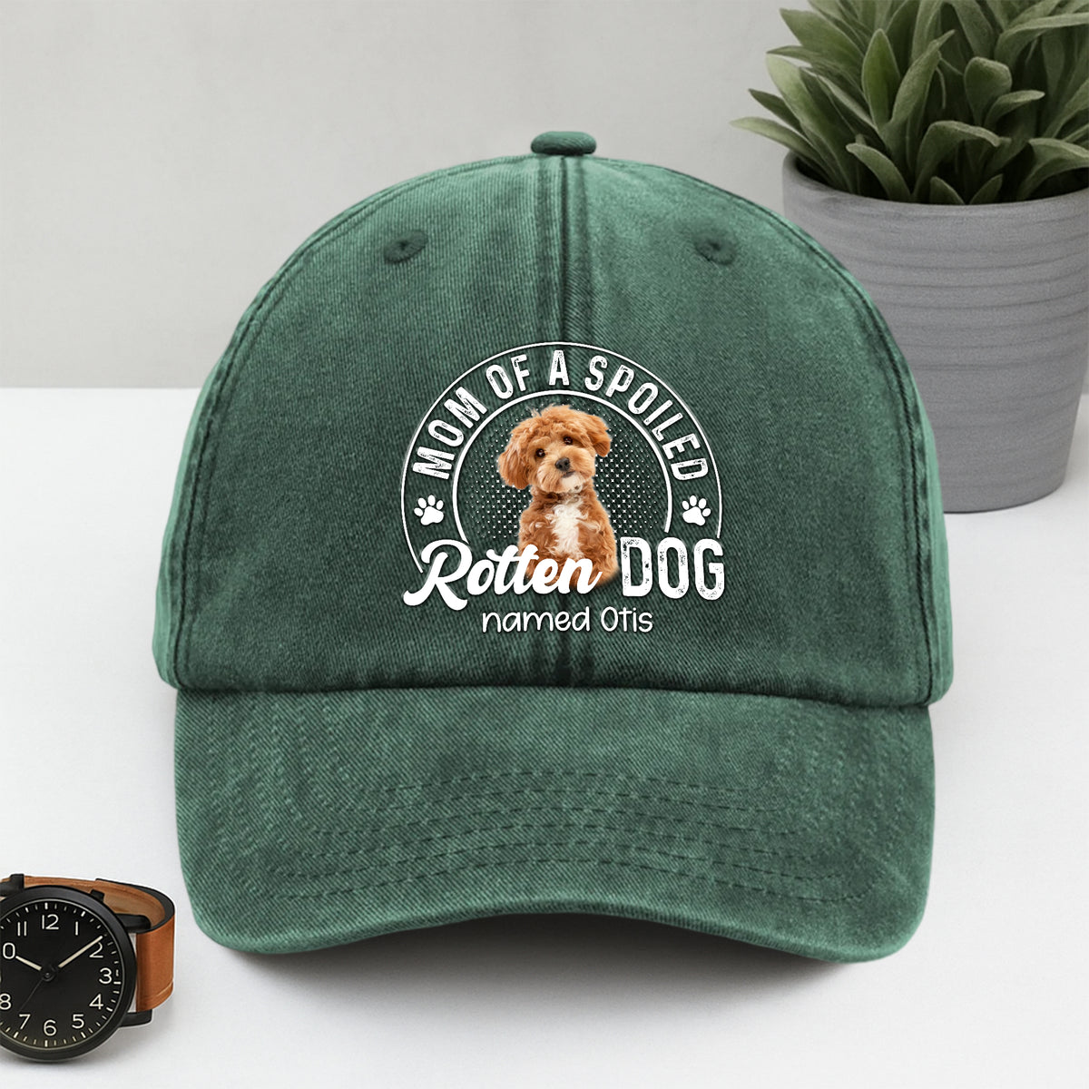 Dad Of A Spoiled Rotten Dog Custom Dog Photo Washed Denim Baseball Cap CH07 895860