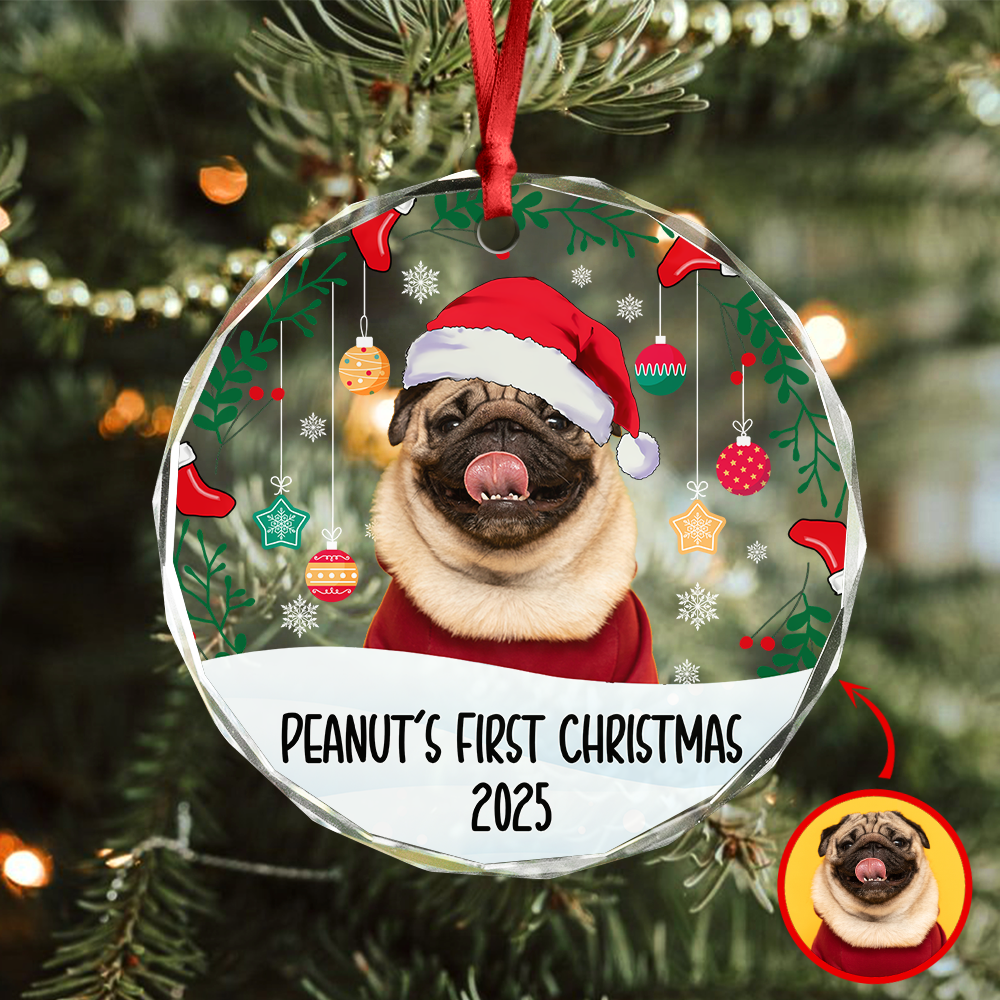 Custom Photo First Christmas Glass Ornament For Dog Lover TH10 894283
