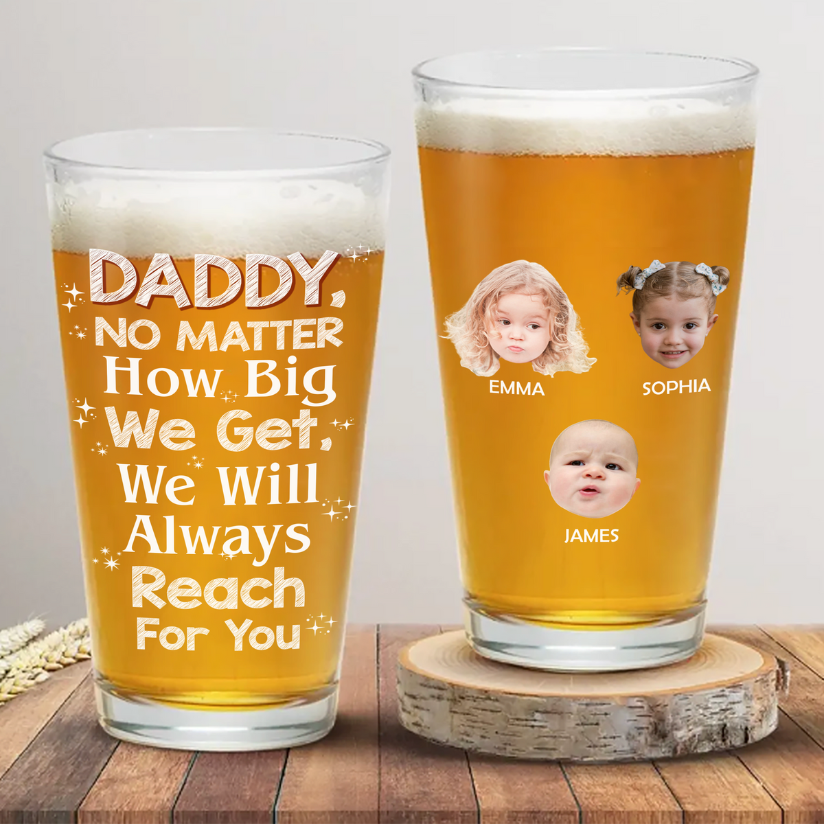 Custom Photo We Will Always Reach For You - Birthday Gift For Dad, Father, Family Beer Glass HO82 893840