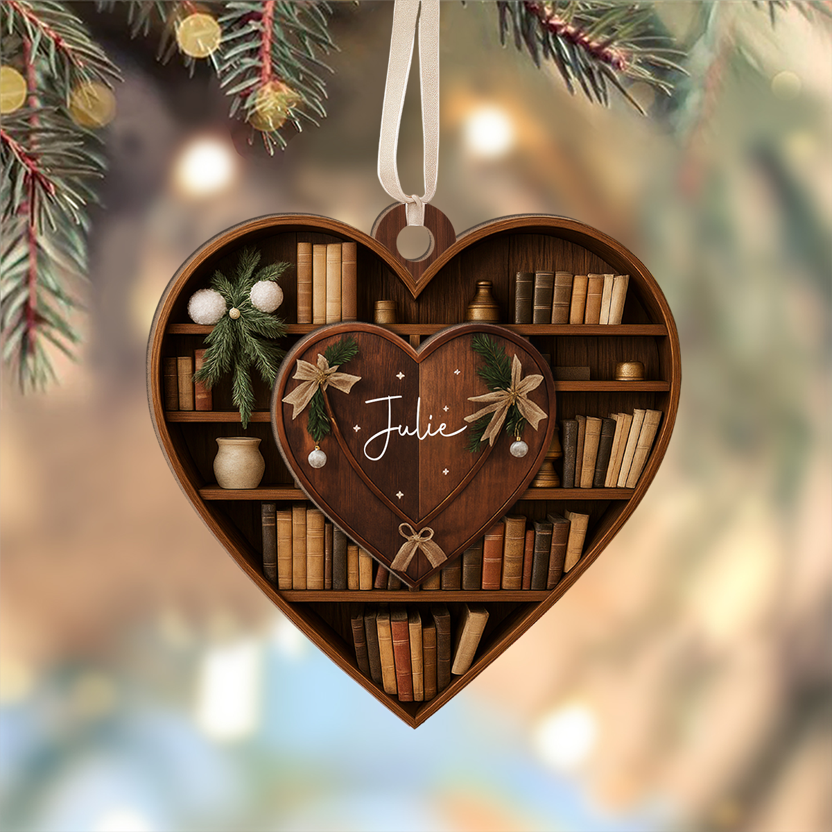 Personalized Bookshelf 2 Layer Wooden Ornament Book Lover Gift HA75 897490