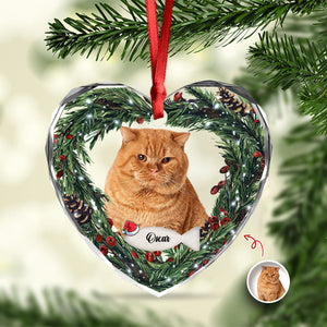 Custom Photo Cat Personalized Heart Shaped Glass Ornament For Christmas HA75 897470