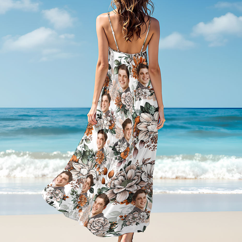 Custom Human Photo Floral Style Women's V-Neck Cami Maxi Dress HO82 893602