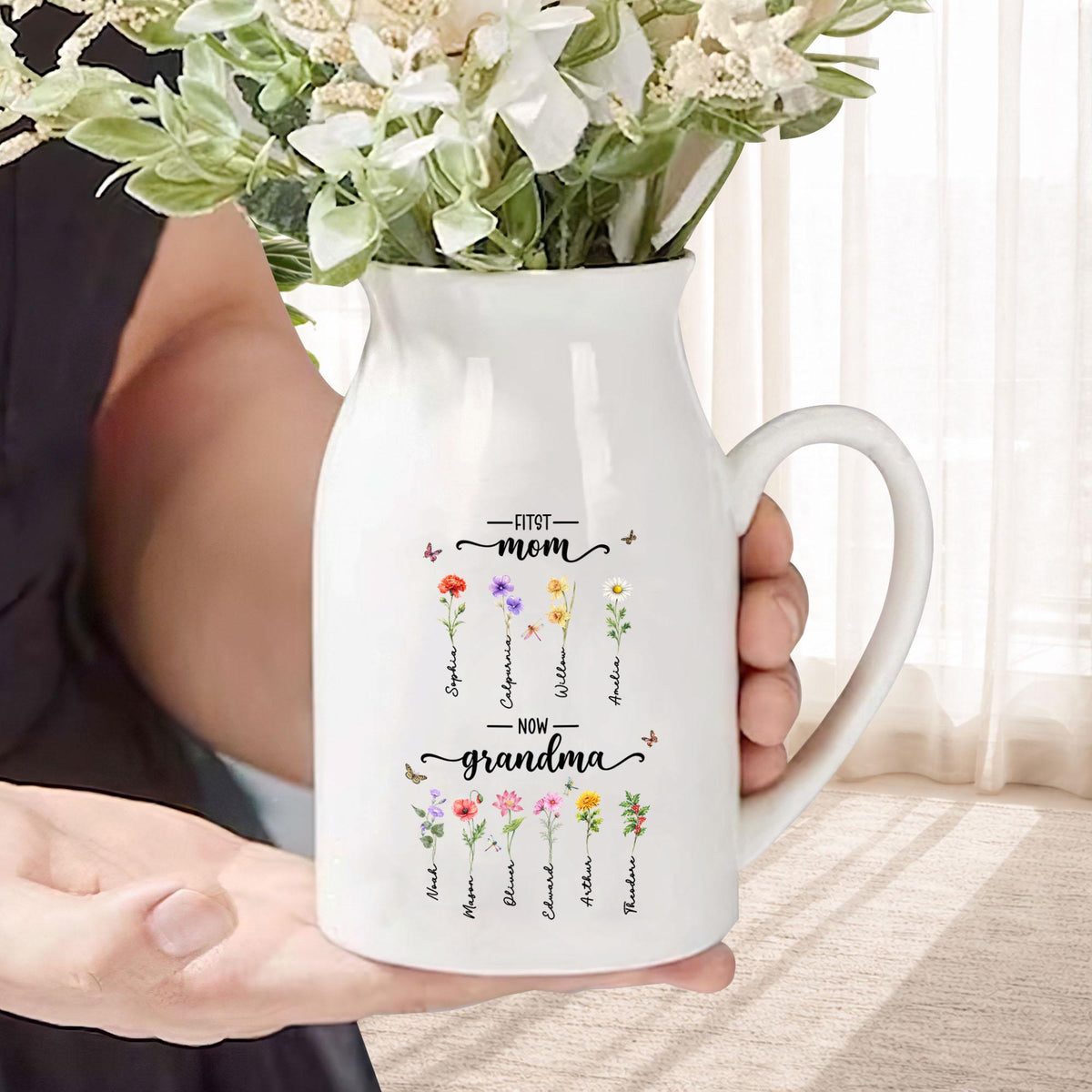 Custom First Mom Now Grandma Birth Month Flower Ceramic Vase LM32 899719
