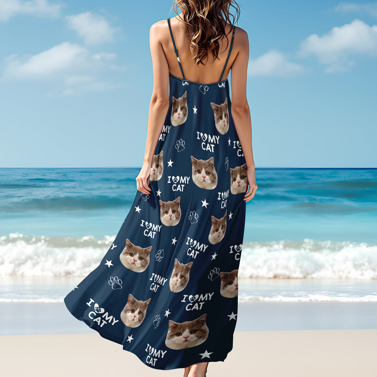 Custom Photo and Name I Love My Cats V-Neck Cami Maxi Dress HA75 892148