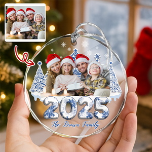 Custom Photo 3D Effect Family Toile De Jouy Christmas Trees For Family Glass Ornament LM32 895063