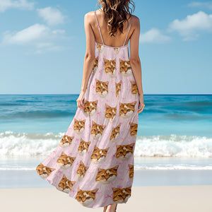 Custom Cute Cat Photo Coquette Pink Bows Hawaii Maxi Dress LM32 893401