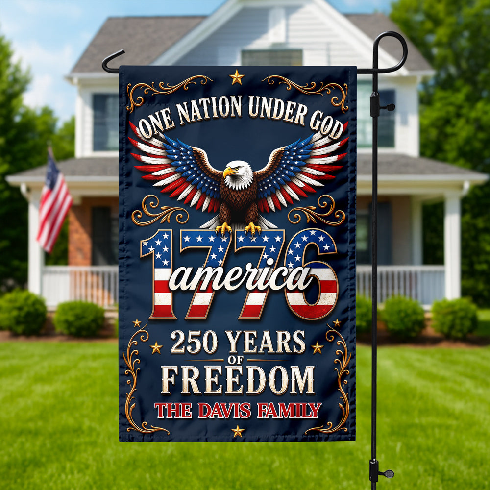 Custom Family Name One Nation Under God America 250th Anniversary Garden Flag LM32 669287