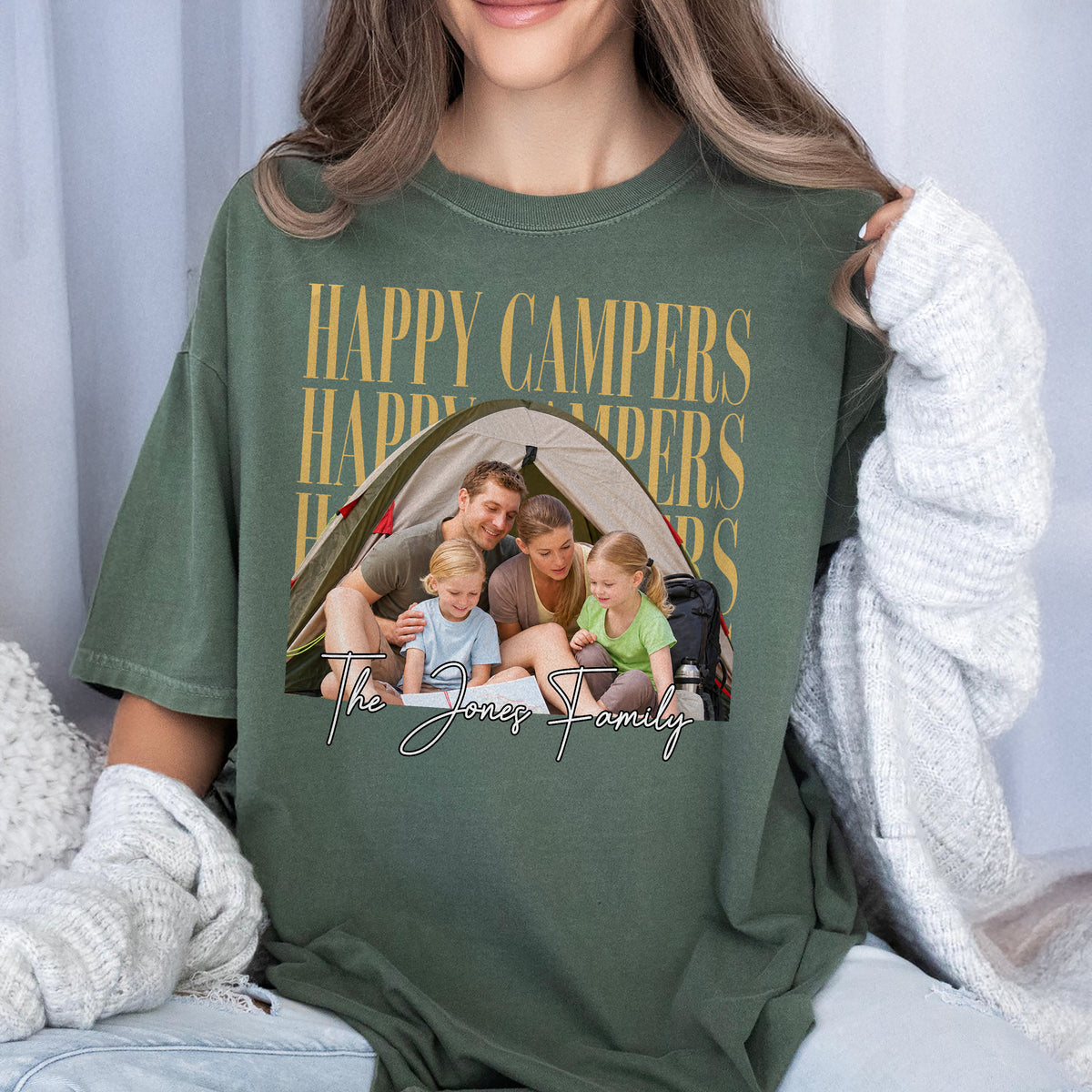 Custom Family Photo Vintage Happy Camper Comfort Shirt - Personalized Family Camping Gift TH10 170153