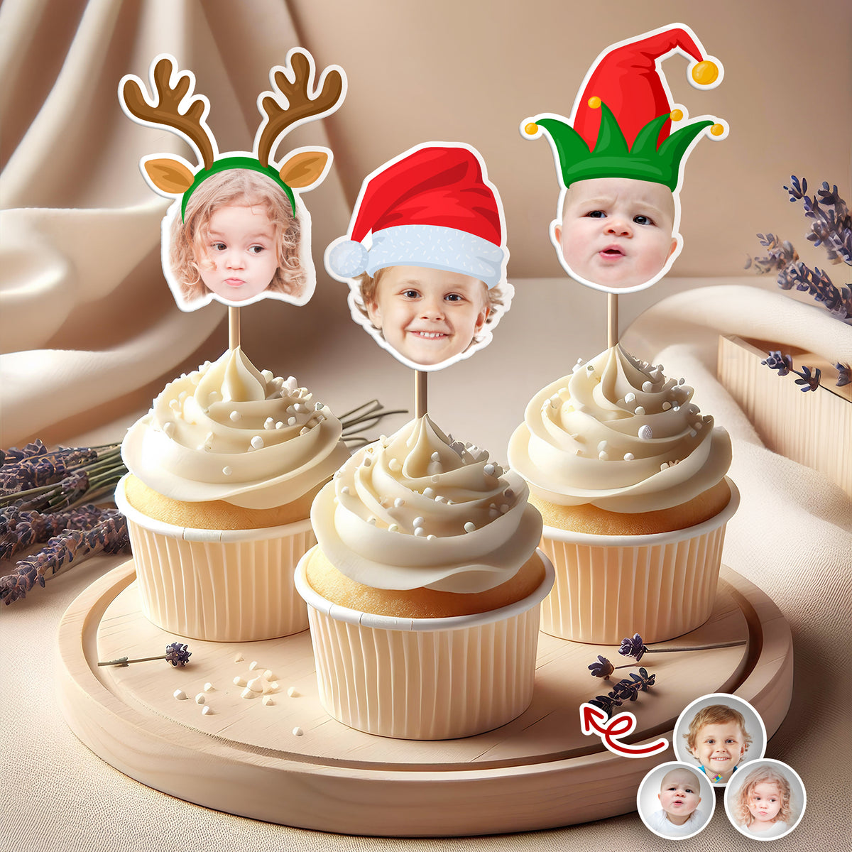 Custom Cute Face Christmas Cupcake Topper - XMAS Party Decor Gift For Family CH07 896254