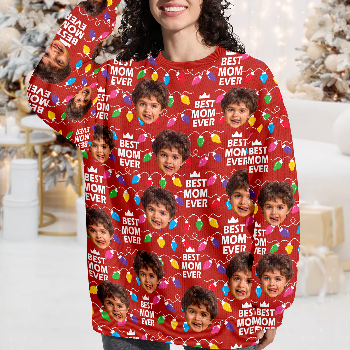 Best Mom Dad Ever Christmas Light - Personalized Ugly Sweater CH07 899394