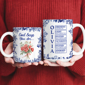 Custom Name Letter God Says I Am Flower Toile De Jouy Style Print Full Mug LM32 895391