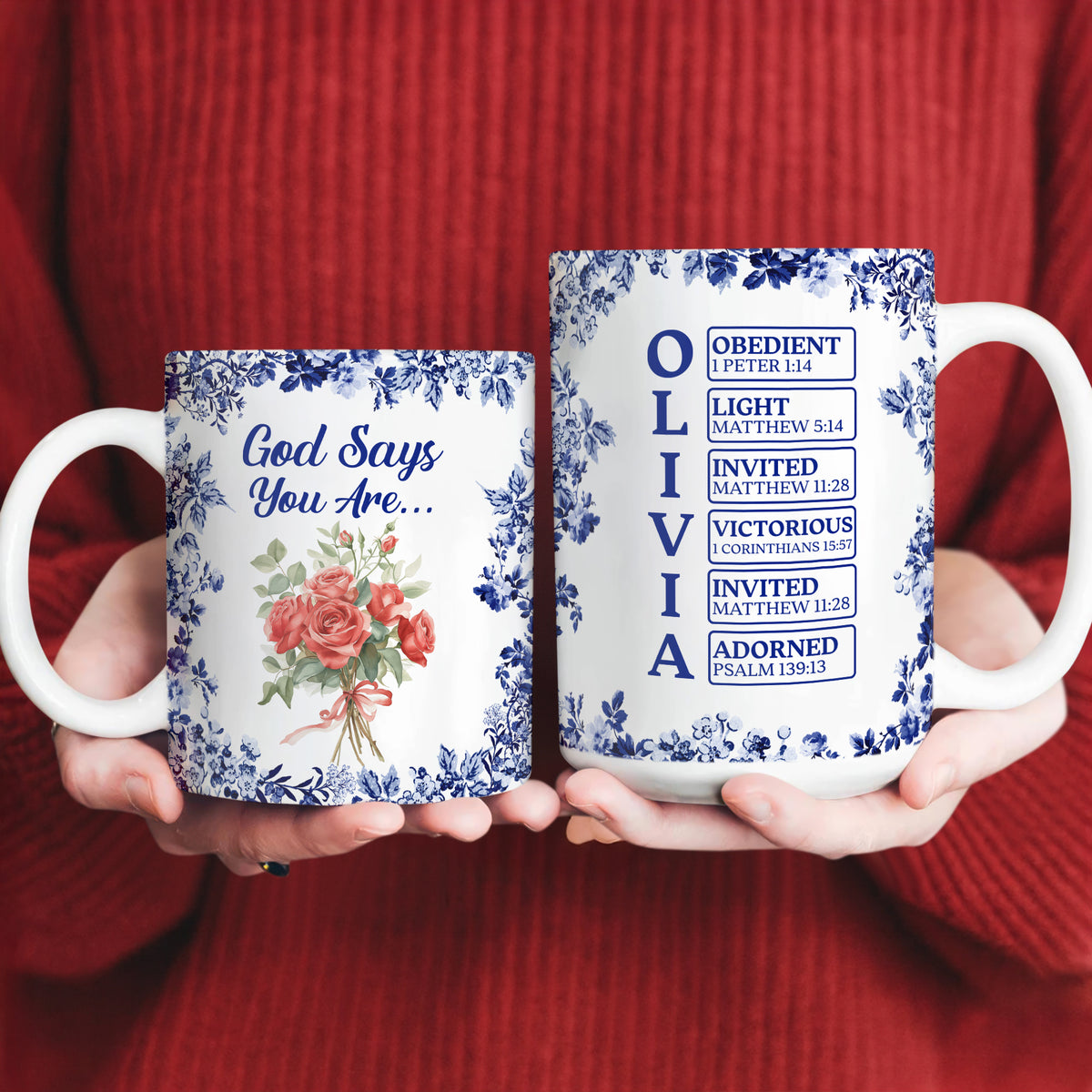 Custom Name Letter God Says I Am Flower Toile De Jouy Style Print Full Mug LM32 895391