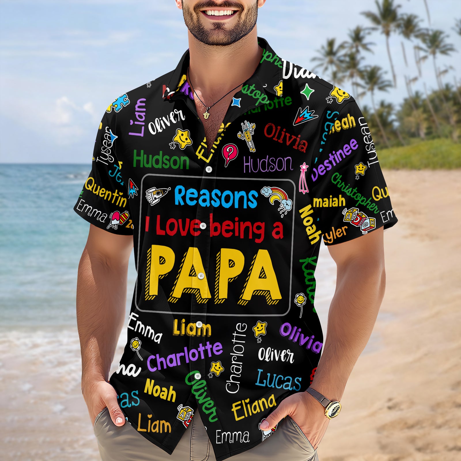 Personalized Papa Kids Name Word Art Hawaii Shirt - Gift For Dad, Father's Day HO82 902482