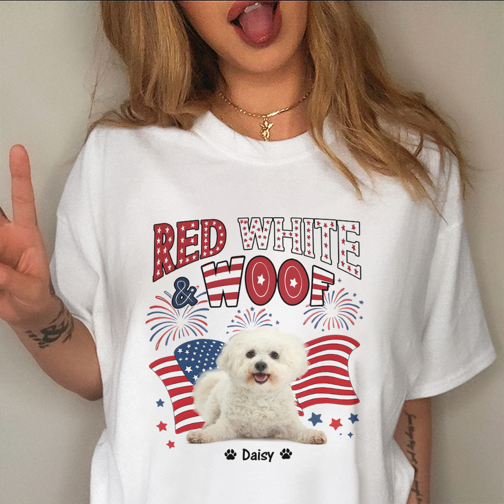 Custom Dog Photo Red White Woof Bright Shirt LM32 893723